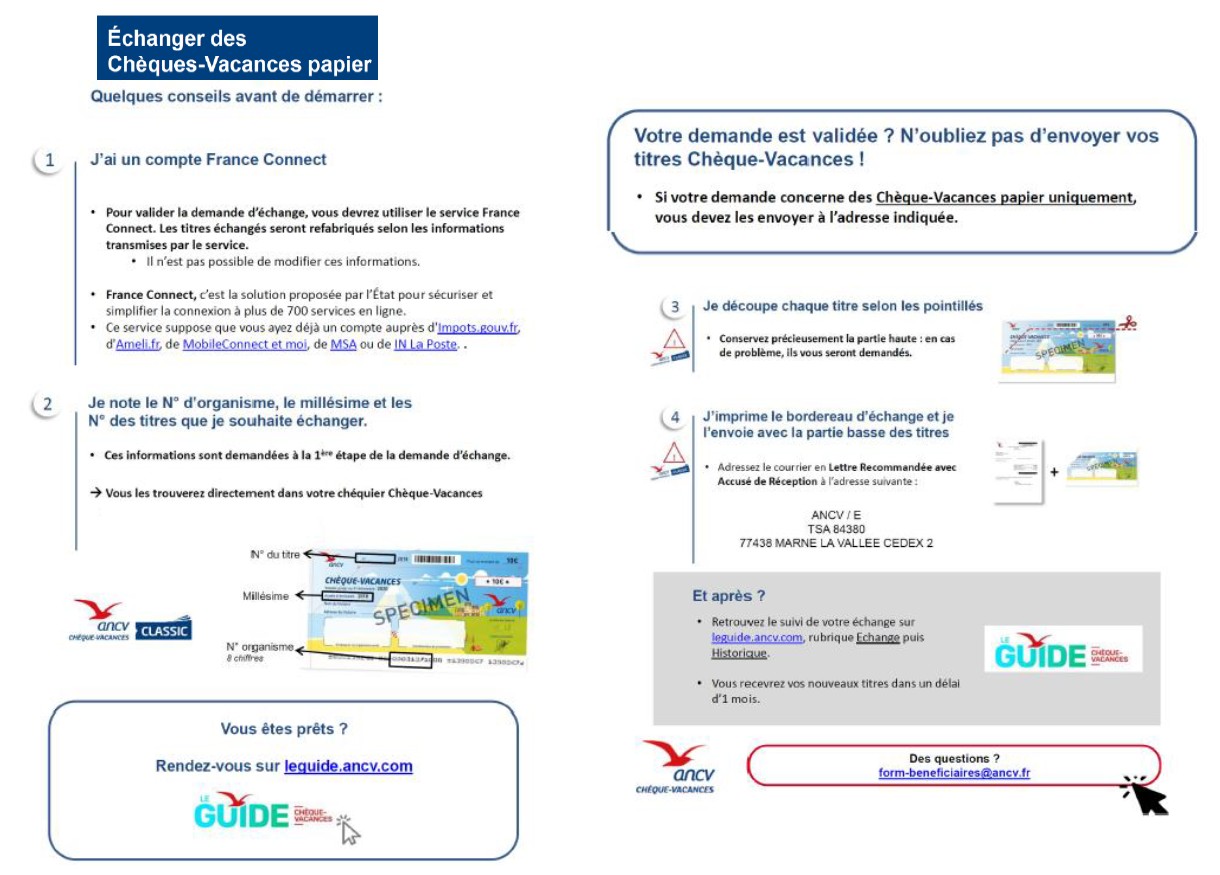 ANCV Procédure échange chq vacances périmés